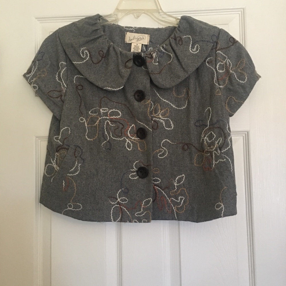 Gray Double Stitch embroidered button up jacket